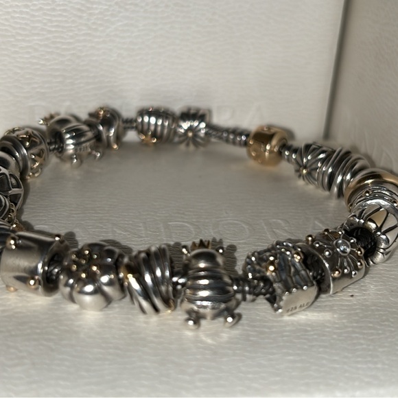 Pandora 14k Gold Sterling Bracelet & 20pc 14k Gold Sterling Pandora Charms Lot - Picture 14 of 16